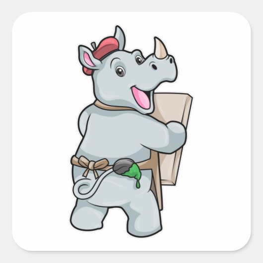 Rino bij het schilderen met kleuren vierkante sticker (Voorkant)