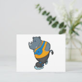 Rino bij ijsschaatsen met smeertas briefkaart (Staand voorkant)