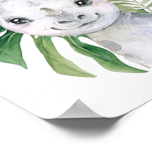 Rino, Oerwouden, Safari-dieren, palmbladeren Poster (Hoek)