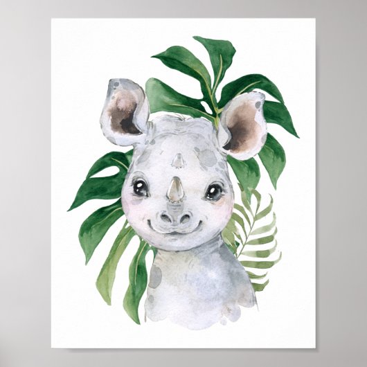Rino, Oerwouden, Safari-dieren, palmbladeren Poster (Voorkant)