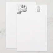 Rino Rhinoceros Pencil Tekening Briefpapier (Voorkant / Achterkant)