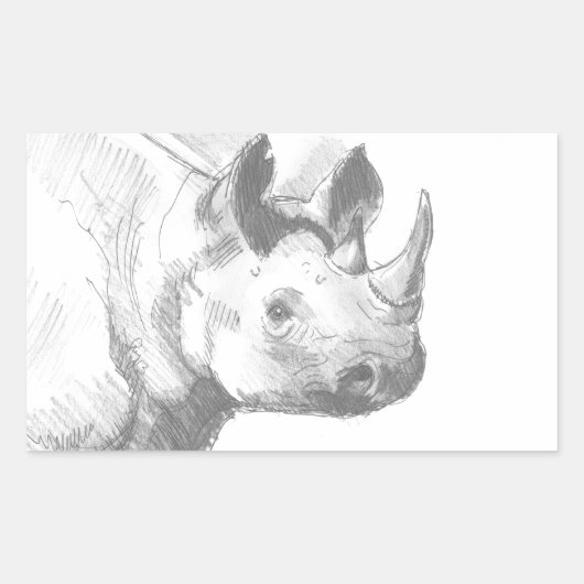 Rino Rhinoceros Pencil Tekening schets Rechthoekige Sticker (Voorkant)