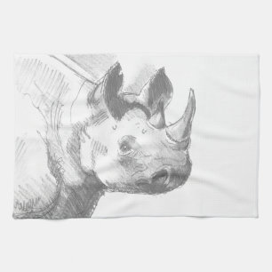 Rino Rhinoceros Pencil Tekening Theedoek