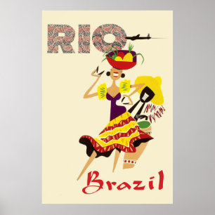 Rio, Brazilië, Braziliaanse danser met drummer Poster