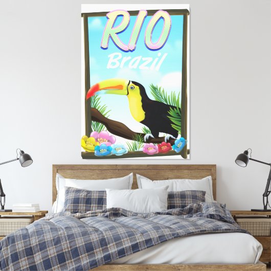Rio Brazilië Toucan-reisposter Canvas Afdruk (Insitu (Slaapkamer))