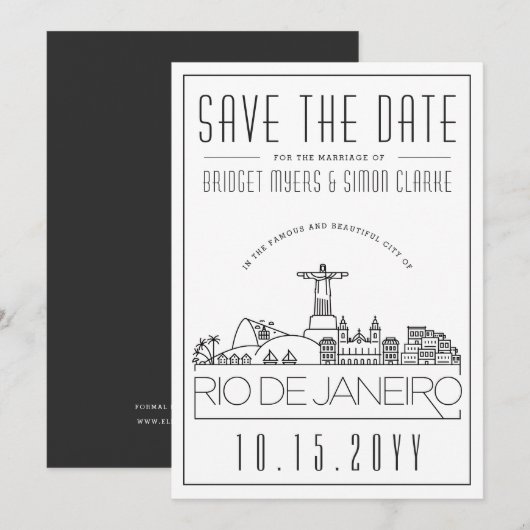 Rio Brazilië Wedding Stylized Skyline Save the Dat Kaart (Voorkant / Achterkant)