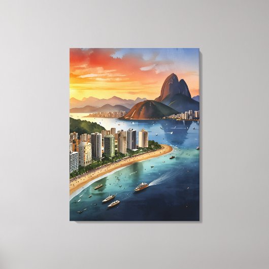 Rio De Janeiro aquarel kunst Canvas Afdruk (Voorkant)