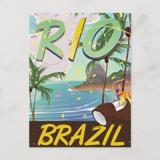Rio de janeiro Brazil retro reisprint. Briefkaart (Voorkant)