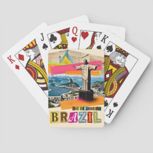 Rio de Janeiro Brazilië Christus Retro Collage Rei Pokerkaarten