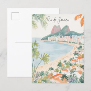 Rio de Janeiro Brazilië Gouache Illustratie Reizen Briefkaart