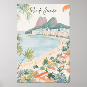Rio de Janeiro Brazilië Gouache Illustratie Reizen Poster