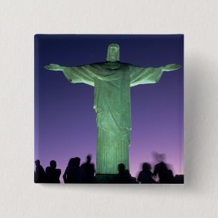 Rio de Janeiro, Brazilië. het Christusbeeld op Vierkante Button 5,1 Cm