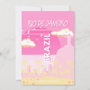 Rio de Janeiro Brazilië Reizen Kunst Roze Illustra Feestdagenkaart