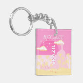 Rio de Janeiro Brazilië Reizen Kunst Roze Illustra Sleutelhanger (Voorkant Links)