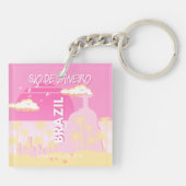 Rio de Janeiro Brazilië Reizen Kunst Roze Illustra Sleutelhanger (Achterkant)