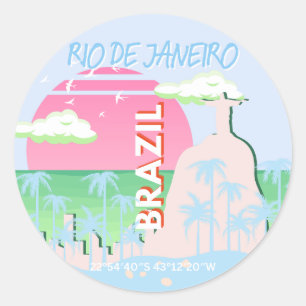 Rio de Janeiro Brazilië Travel Art Blue Illustrati Ronde Sticker