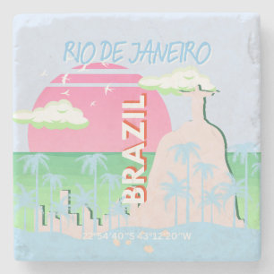 Rio de Janeiro Brazilië Travel Art Blue Illustrati Stenen Onderzetter