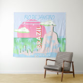 Rio de Janeiro Brazilië Travel Art Blue Illustrati Wandkleed (In Situ (horizontaal))