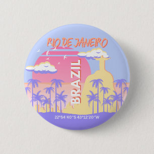 Rio de Janeiro Brazilië Travel Art Blue Poster Ronde Button 5,7 Cm