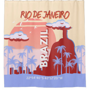 Rio de Janeiro Brazilië Travel Art Retro Poster Douchegordijn