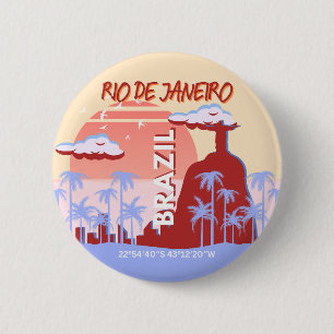 Rio de Janeiro Brazilië Travel Art Retro Poster Ronde Button 5,7 Cm