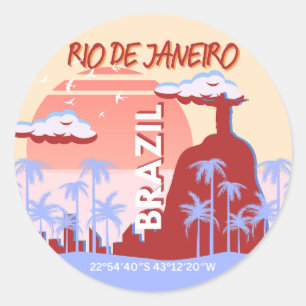 Rio de Janeiro Brazilië Travel Art Retro Poster Ronde Sticker