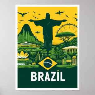Rio de Janeiro Brazilië Vintage Travel Illustratie Poster