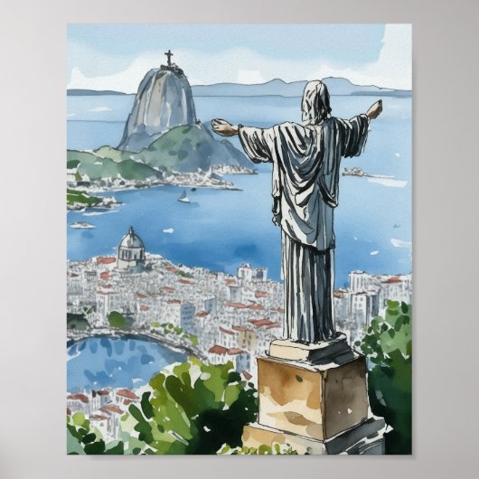 Rio de Janeiro Brazilië Waterverf Art Print (Voorkant)