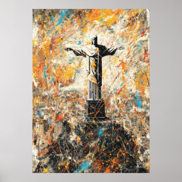 Rio de Janeiro Christ the Redeemer Abstract Drip Poster