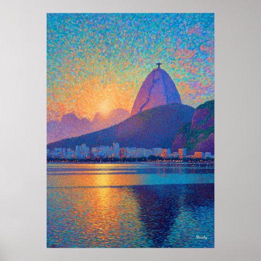Rio de Janeiro Christ the Redeemer Pointillism Art Poster (Voorkant)