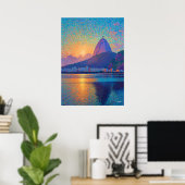 Rio de Janeiro Christ the Redeemer Pointillism Art Poster (Thuiskantoor)