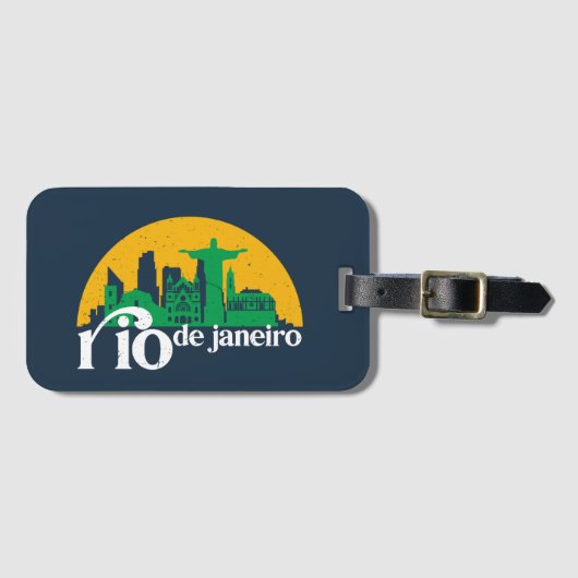Rio de Janeiro City Skyline Retro Cityscape Art Bagagelabel (Voorkant (horizontaal))