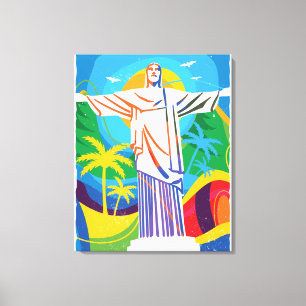 Rio de Janeiro Cristo Redentor Brazilië, kleurrijk Canvas Afdruk