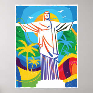 Rio de Janeiro Cristo Redentor Brazilië, kleurrijk Poster