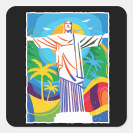 Rio de Janeiro Cristo Redentor Brazilië, kleurrijk Vierkante Sticker