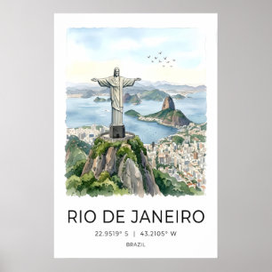 Rio de Janeiro Muurkunst Aquarel Christus de Poster