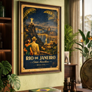 Rio de Janeiro Nacht Vintage Reisposter Poster
