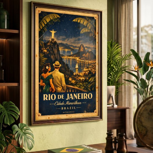 Rio de Janeiro Nacht Vintage Reisposter Poster