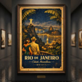 Rio de Janeiro Nacht Vintage Reisposter Poster
