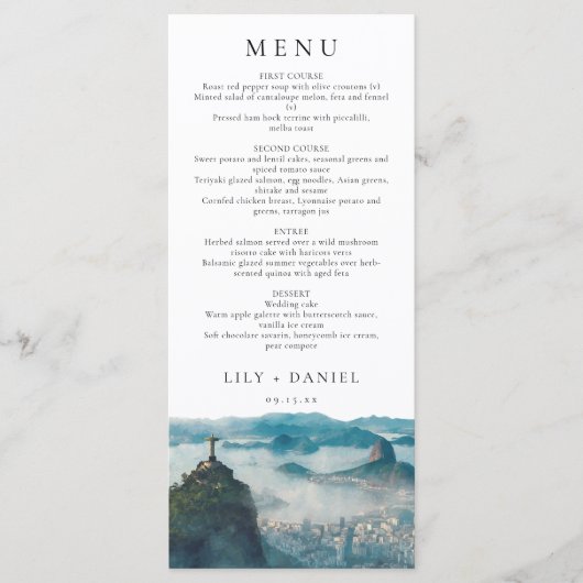 Rio de Janeiro Silhouette Watercolor Elegant Huwel Menu (Voorkant)