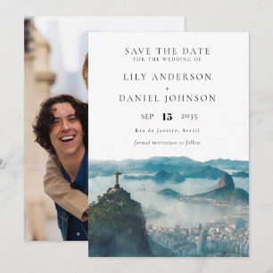 Rio de Janeiro Silhouette Watercolor Foto Trouwkaa Save The Date