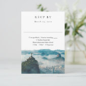 Rio de Janeiro Skyline Watercolor Wedding RSVP Kaartje (Staand voorkant)