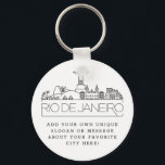 Rio De Janeiro Stylized Skyline | Aangepaste sloga Sleutelhanger<br><div class="desc">Een unieke sleutelketen die de prachtige stad Rio De Janeiro in Brazilië vertegenwoordigt. Deze sleutelhanger bevat een gestileerde illustratie van de unieke skyline van de stad met de naam eronder. Onder de stadsnaam bevindt zich een plek voor je unieke slogan of verklaring over je favoriete stad.</div>