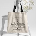 Rio De Janeiro Wedding | Stijlvolle Skyline Tote Bag<br><div class="desc">Een unieke bruiloft canvas tas voor een bruiloft in de stad Rio De Janeiro. Dit tas bevat een gestileerde illustratie van de unieke skyline van de stad met de naam eronder. Dit wordt gevolgd door je trouwdaggegevens in een overeenkomende open stijl.</div>