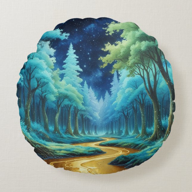Río de Oro en Bosque de Fantasía Rond Kussen (Voorkant)