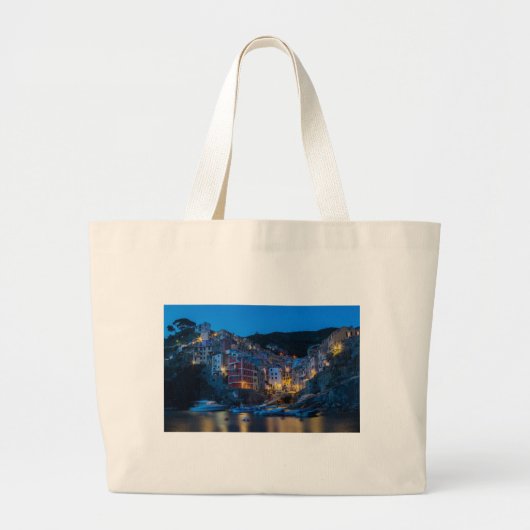 Riomaggiore at night Cinque Terre Liguria Italië Grote Tote Bag (Voorkant)
