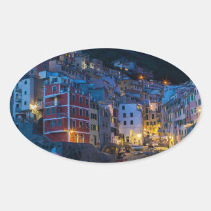 Riomaggiore at night Cinque Terre Liguria Italië Ovale Sticker