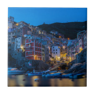 Riomaggiore at night Cinque Terre Liguria Italië Tegeltje