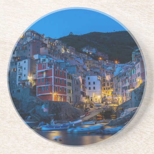 Riomaggiore at night Cinque Terre Liguria Italië Zandsteen Onderzetter (Voorkant)