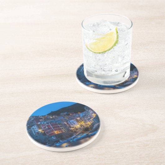 Riomaggiore at night Cinque Terre Liguria Italië Zandsteen Onderzetter (Zijkant)